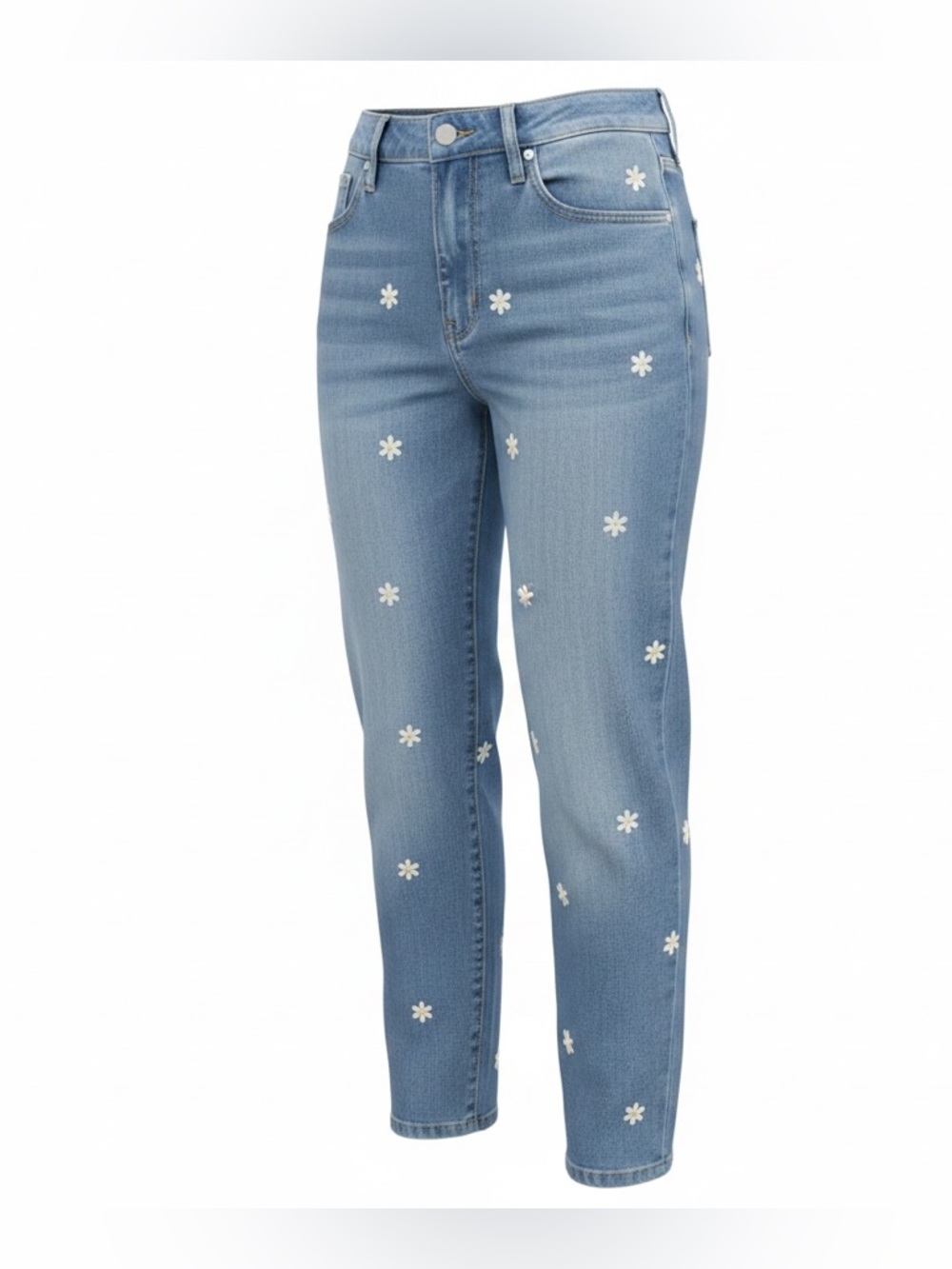 PacSun Light Blue Denim Straight Leg Jeans with Daisy Embroidery